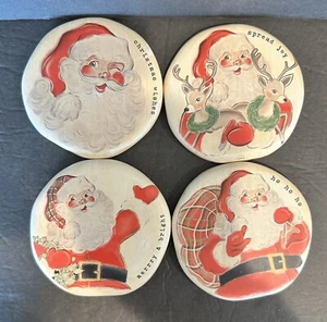 Mud Pie Resin Santa Christmas Coaster Set, Retro - Picture 1 of 6