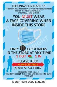 CO VID Tür Fenster Aufkleber Schilder GESICHTSMASKE Social Distancing Poster Shop - Bild 1 von 2