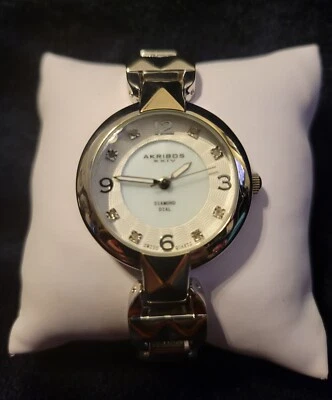 Akribos XX1V Diamond  Watch  Silver Tone  New Battery  7" Bracelet  Pre-owned  - Image 1 of 4