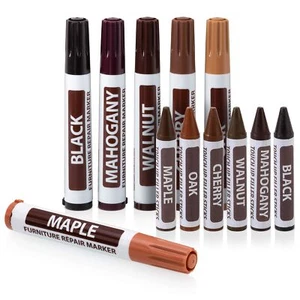 Furniture Touch Up Marker 12PCS Repair Kit Cover Wood Scratch- Markers and Wax - Picture 1 of 7