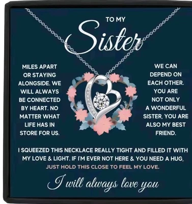 Hermana Regalo Corazones Plata Collar Regalo para Hermana + Tarjeta Mensaje para Ella Foto 1 de 4