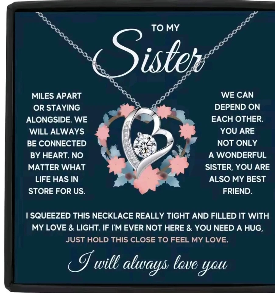 Sister Gift Heart Silver Necklace Gift for Sister + Message Card Birthday  - Image 1 of 1