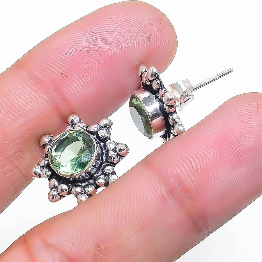 Brinco de prata esterlina 925 com pedra preciosa de ametista verde para presente - Imagem 1 de 1