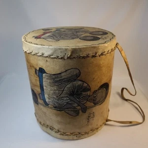 Tamburo vintage etiope in pelle 7,75 H x 7,25 W - Foto 1 di 9