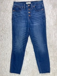 Madewell Size 28 10" High Rise Crop Button Fly Raw Hem Stretch Med Wash - Picture 1 of 4