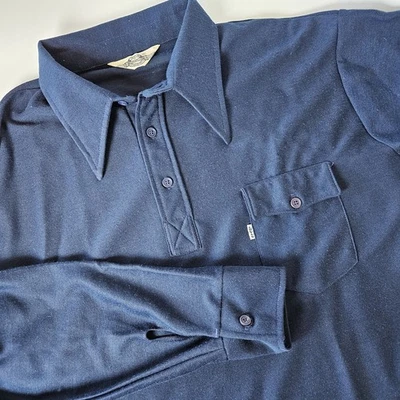 VTG Levis Panatela Shirt Mens XL Blue Disco Big Collar Disco Retro 70s - Image 1 of 4