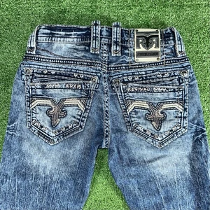 Rock Revival Wales Slim Straight Herren 29 x 31 Blau Distressed Wash Jeans - Bild 1 von 7