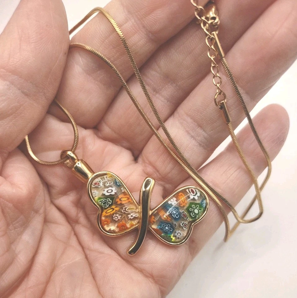 Collar Colgante Urna Ceniza Mariposa Cristal GT Murano 20", 2", I41 Foto 1 de 4