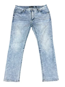 Buckle BKE Mason Blue Jeans Mens Size 38x30 Straight Leg Denim Stretch Acid Wash - Picture 1 of 3