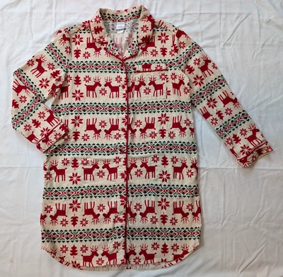 Hanna Andersson Night Shirt Dear Deer Nordic Fair Isle Christmas Tree Reindeer S - Image 1 of 4