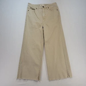 OAT New York Jeans Womens 8/29 Tan Khaki Wide Leg Crop High Rise Raw Hem Denim - Picture 1 of 11
