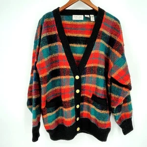 Vintage 90s Colter Bay Plaid Mohair Wool Cardigan Sweater Size M - Bild 1 von 8