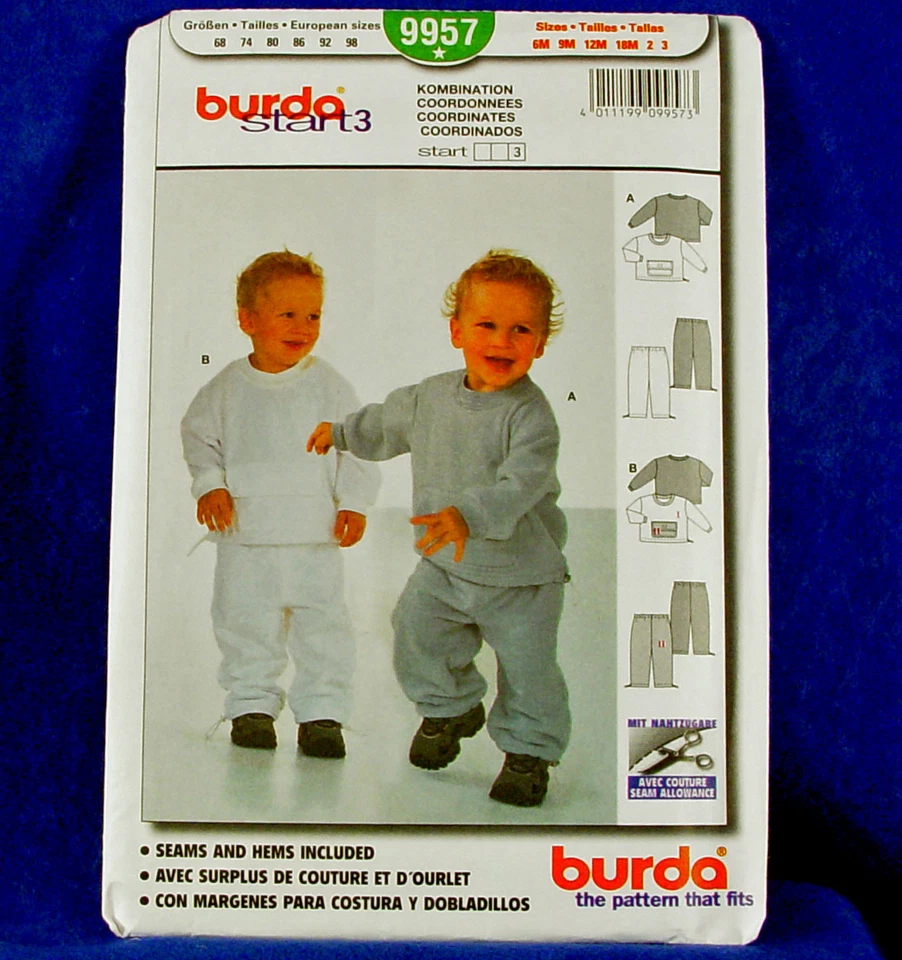Burda 9957 Toddler Play Clothes Sweats Pattern Sz 6M-3 - Image 1 of 1
