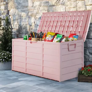 75Gal Outdoor Garden Resin Storage Deck Box Chest for Tools Cushions Toys,Pink - Picture 1 of 10