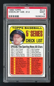 1969 Topps #412 Checklist (Mickey Mantle) 5th Series: 426-512 -- PSA 9 - Picture 1 of 2