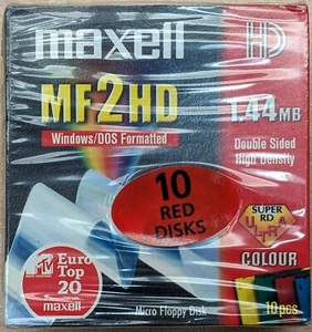 Maxell MF2HD 1,44 MB Micro Floppy Disk Double Sided ad Alta Densità (Confezione da 10, Rosso) - Foto 1 di 3