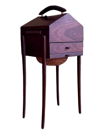 Vtg Modern Carved Wood Craft Sculpture Sewing Side Table Cabinet Jewelry Box Mcm Cover