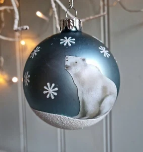 2022 Gisela Graham Azul Mate Vintage Oso Polar Vidrio Vida Silvestre Cosilla de Navidad - Imagen 1 de 1