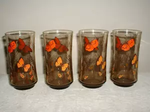 Lotto di 4 Libbey Tawny Garden Party (farfalle monarca) 5 1/4" 10 oz. Bicchiere - Foto 1 di 1