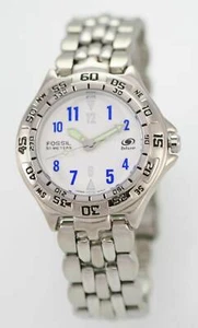 Montre pour homme bleu fossile en acier inoxydable argenté 50 m résistant à l'eau quartz blanc battant - Photo 1 sur 3