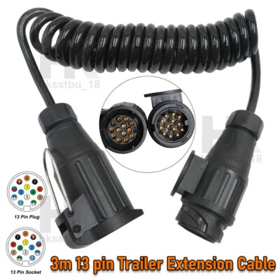 3m Trailer Light Electrics Extension Cable Male To Female 13 Pin Plug To Socket - Image 1 of 4