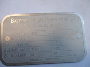  für BMW 700S 700 S Typenschild schild Id-plate S47 - Picture 1 of 1