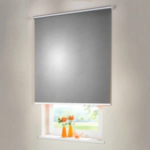 Verdunkelungsrollo Thermo Mittelzug Springrollo Rollo - Höhe 160 cm silber-grau - Bild 1 von 37