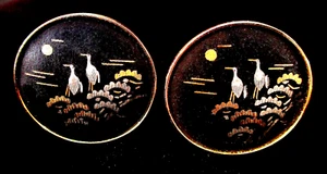 VINTAGE 1950'S 'HERON IN MOONLIGHT' SHAKUDO CUFFLINKS BY AMITA  - Picture 1 of 4
