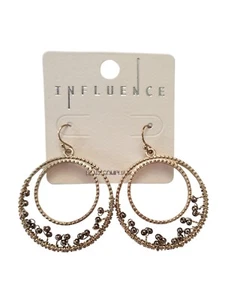 Beaded Circle Hoop Lightweight Drop Dangle Earrings in Gold Tone - Picture 1 of 1