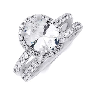 Juego de anillos de compromiso de 3,5 quilates banda de boda para mujer corte ovalado plata esterlina talla 5-9 - Imagen 1 de 8