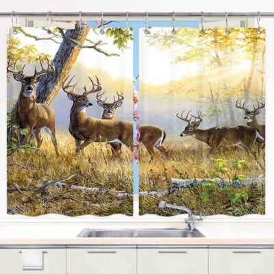 Hirsch Modern Bistrogardine Gardinen Küche 2 Paneele mit Haken Wasserdicht - Bild 1 von 4