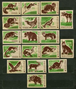 1976, FAUNA, ANIMALES, RESERVA BEREZINSKY, CONJUNTO DE 18 ETIQUETAS RUSAS DE CAJA DE CERILLAS - Imagen 1 de 1