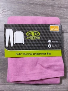Athletic Works Thermal Underwear Kids Large 10-12 Pink Shirt Pant PJ Set - Picture 1 of 4