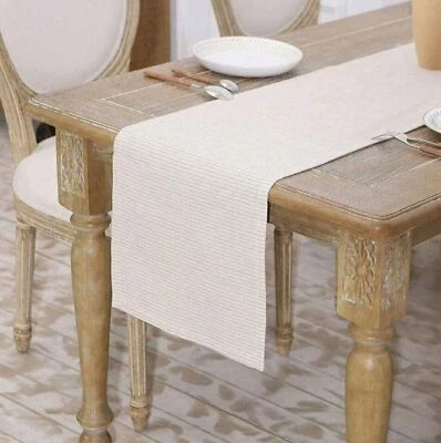 BEIGE Striped Country Style Classic 13 X 95 Table Runner Washable & Reusable NEW - Image 1 of 4