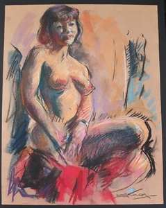 Emil Kosa Jr. Signed Pastel Portrait Of Nude Woman "M.M. 237" On Brown Paper - Picture 1 of 8