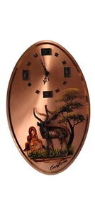 GASTONE Hand Painted COPPER CREATIONS Oval SHAPED WALL CLOCK WITH 3d IMPALAALA . - Picture 1 of 13