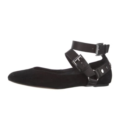 REBECCA MINKOFF | Arnés plano de ballet de gamuza negra Vivica con tachuelas para mujer talla 8,5 Foto 1 de 4