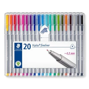 Bolígrafos STAEDTLER Triplus Fineliner .3 mm, punta revestida de metal, paquete de 20, surtidos (334SB20BK) - Imagen 1 de 8