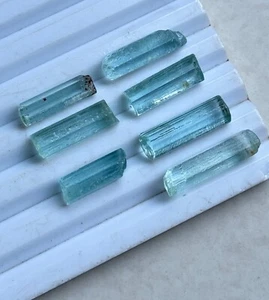 7 Stück Echt Aquamarin Massiv Bleistift 14 bis 18 mm Länge Bleistift Rohschmuck Steine - Bild 1 von 4
