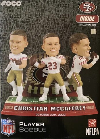 Christian McCaffrey San Francisco 49ers Triple Threat Bobblehead Ltd Ed #/222 Cover