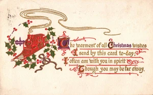 Christmas Wishes Old Train 1911 Vintage Postcard - Picture 1 of 2