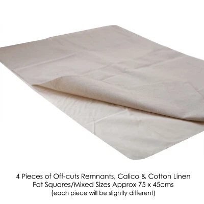 Calico & Cotton Linen Fabric Material,Off Cuts 4pcs Fat Squares Bundle Neotrims - Image 1 of 3