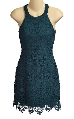 Hollister Crochet Lace Overlay Halter Dress Size 0 Blue Green Sexy Bodycon NWT - Image 1 of 4
