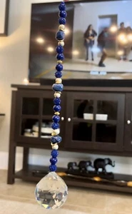 30mm Crystal Ball Sun Catcher-Rainbow Making Prisms Blue And Gold Bead - Picture 1 of 1