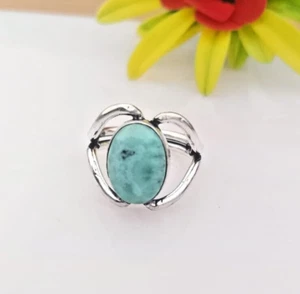 Anillo de piedras preciosas de pectolita azul Larimar joyería hecha a mano de plata de ley 925 - Imagen 1 de 6