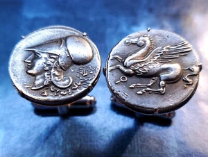 Pegasus Mythical Flying Horse Goddess Athena Ancient Greek Coin Cufflinks + Box - Picture 1 of 6