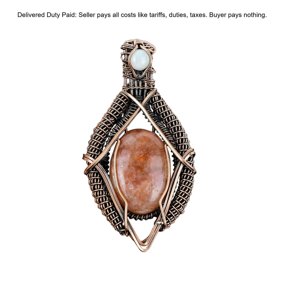 Oferta Black Friday Cobre Piedra Solar Arco Iris Piedra Lunar Alambre Envuelto Colgante Foto 1 de 4