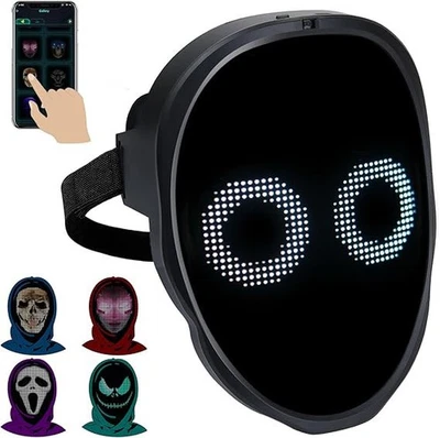 Máscara LED Programable-App Bluetooth Personalizable Iluminado Máscara Facial para Festival Foto 1 de 4