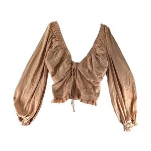 Free People Top Embroidery Ruffles Coquette Bohemian Womens Size Small NEW NWT - Picture 1 of 10