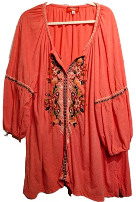 Johnny Was Workshop Túnica Mujer 3X Coral Bordado Boho Campesino Blusa Usada en Excelente Condición Foto 1 de 4